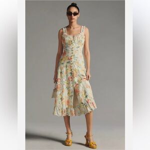 ANTHROPOLOGIE Ruffled Eyelet Citrus Print Dress Midi 8